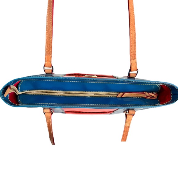 Dooney & Bourke Blue and Orange Patent Leather Colorblock ‘Lexington’ Tote Bag - Picture 6 of 9